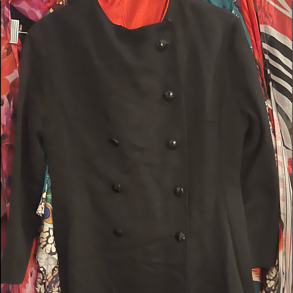 GORGEOUS Vintage Black 3/4 Sleeve Double Breasted Long Swing Coat